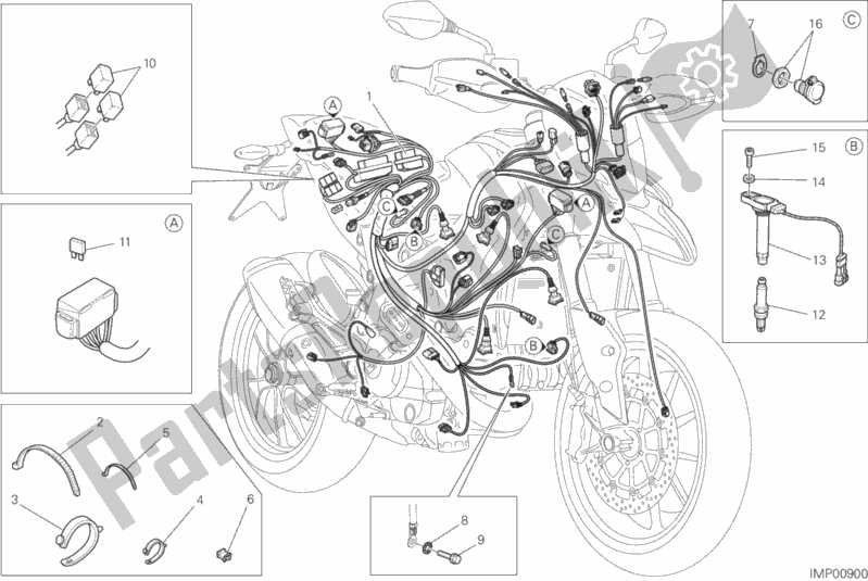 All parts for the Wiring Harness of the Ducati Hypermotard Hyperstrada Brasil 821 2016